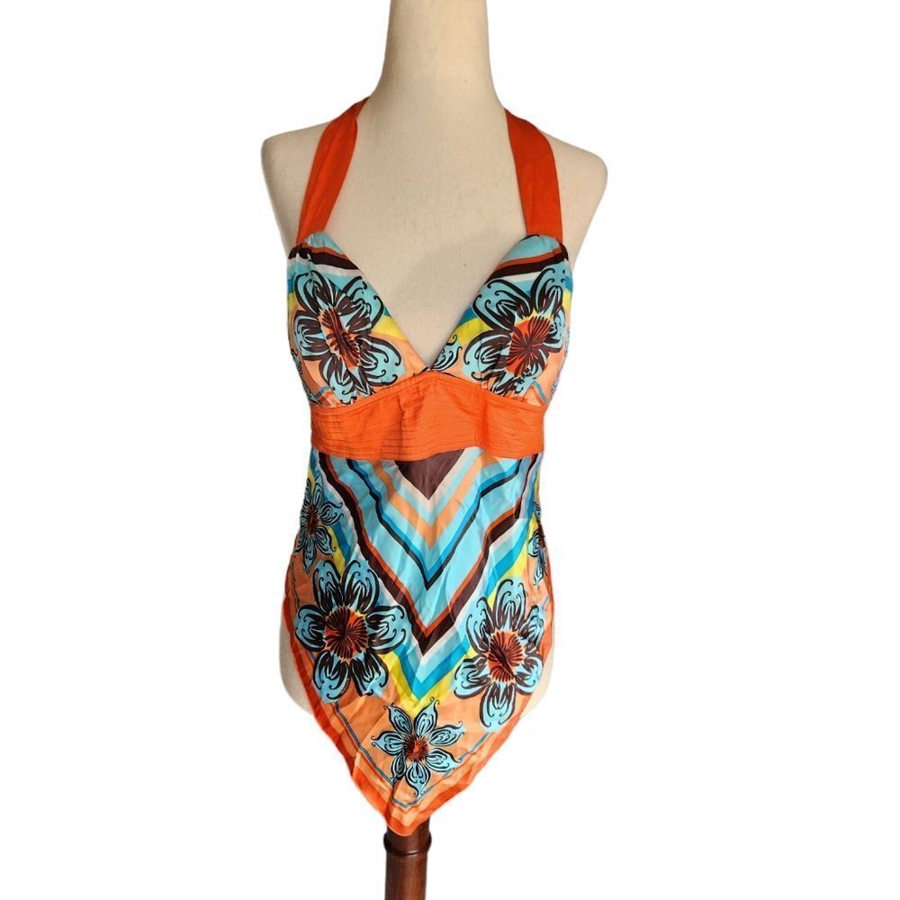 Floral Halter Top - Orange and Blue